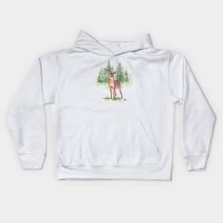 Winter deer in snowy forest Kids Hoodie